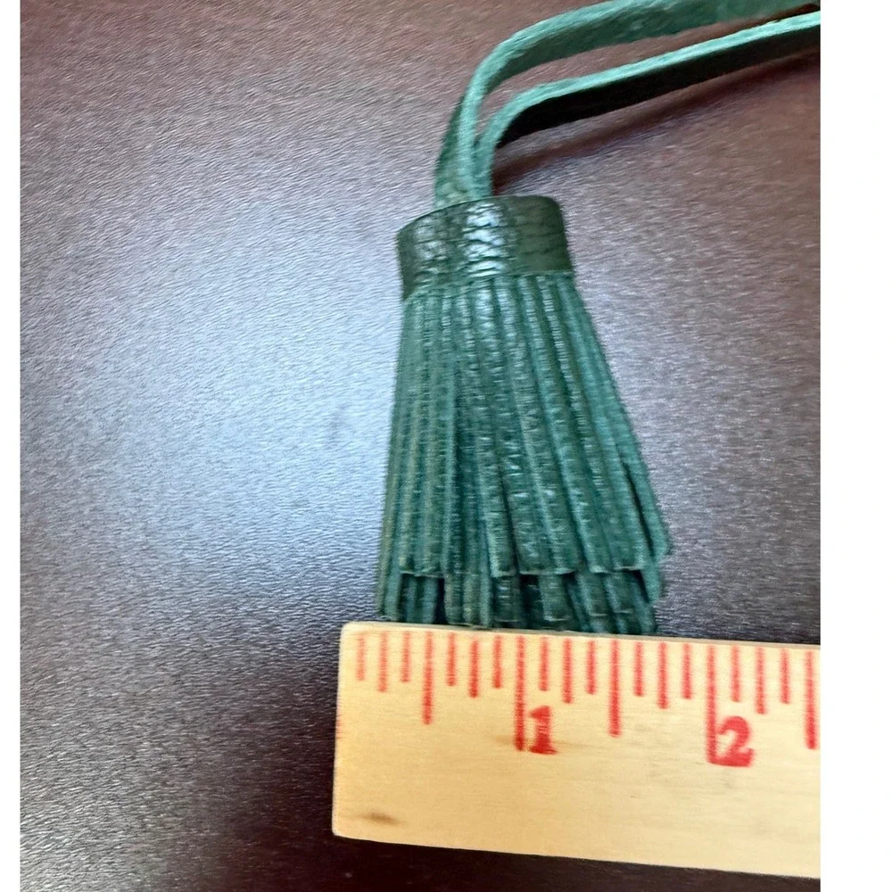 Portland Leather Forest Green Pebbled Leather Tassel Bag Charm Made in Mexico